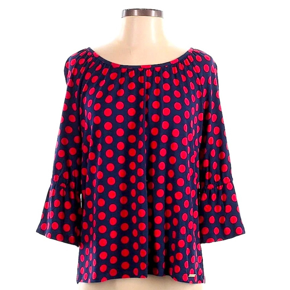 Michael Kors Navy Blue & Red Polka Dot XL Top